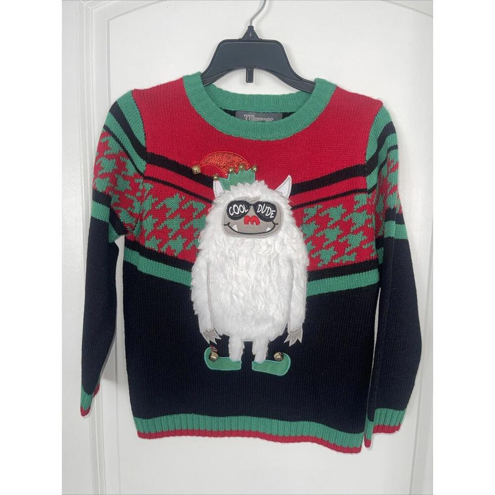 New 33 Degrees Boy's Kids Yeti Christmas Sweater Dinosaur Size 6